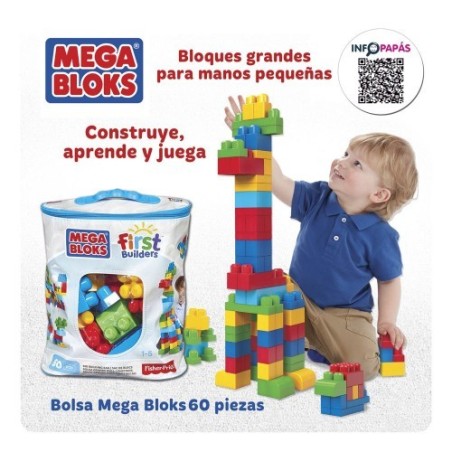 MEGA BLOCKS BOLSA 60 PIEZAS CLÁSICA +12MESES - Tienda juguetes