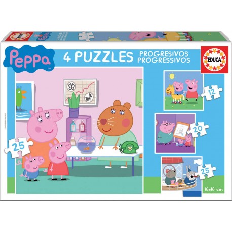 Peppa Pig 4 puzzles progresivos 12-16-20-25 Educa Borras 16x16cm