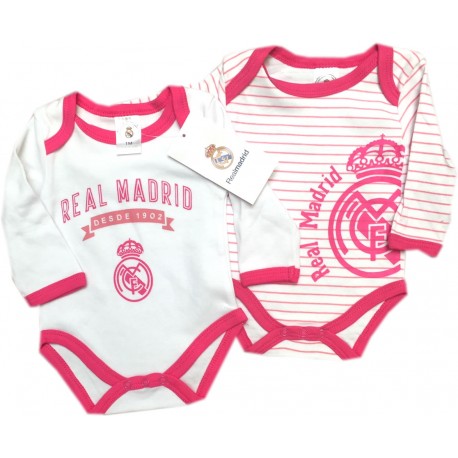 Pacck 2 Body Real Madrid rayas rosa para bebé manga larga invierno