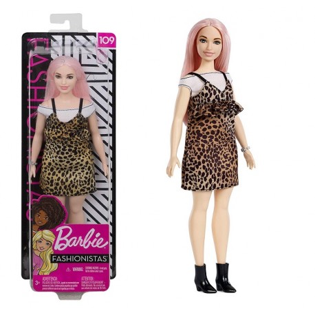Muñeca Barbie pelo rosa y vestido de leopardo