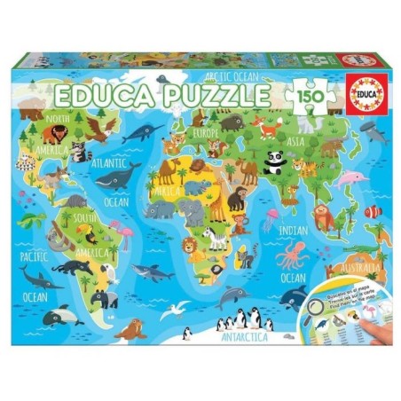 Puzzle 150 mapamundi animales - Tienda de juguetes