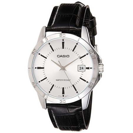 Reloj Casio Caballero MTP-V004L-7A esfera plateada correa piel negra
