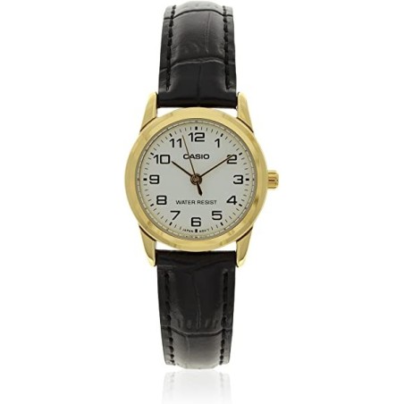 Casio LTPV001GL-7B Reloj para Mujer esfera blanca caja dorada correa piel negra