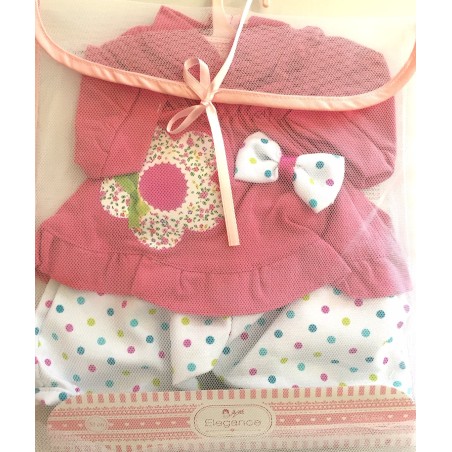 Conjunto camiseta con lazo y flor con pantalón para muñecas de 50cm Arias