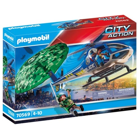 Playmobil 70569 Helicóptero de Policía: persecución en paracaídas City Action