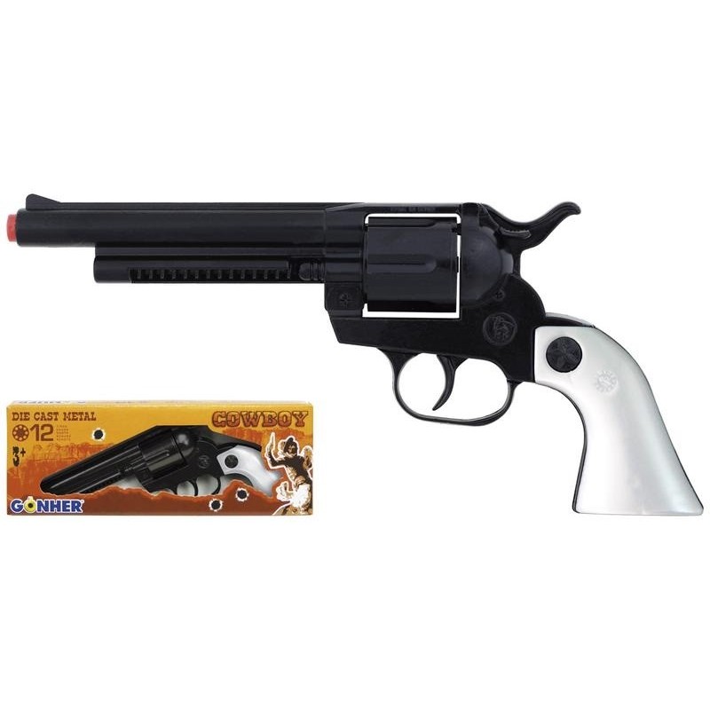 Revolver juguete Oeste 12 tiros negro en caja Gonher Metalico