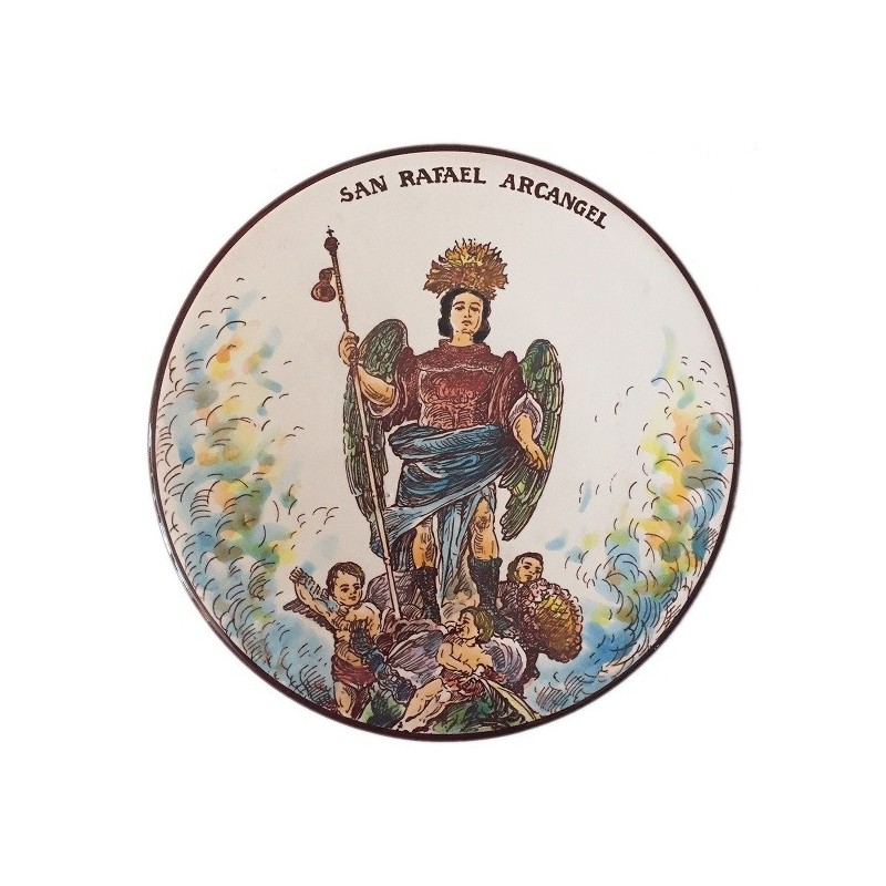 Plato decorativo Arcangel San Rafael 27cm diámetro preparado para colgar