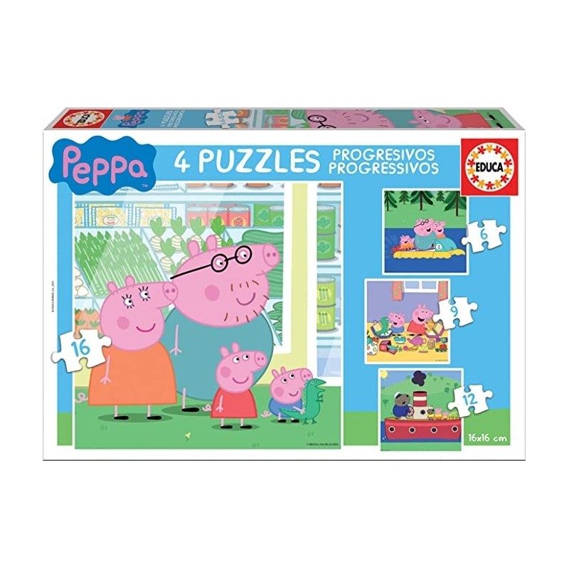 Peppa Pig 4 puzzles progresivos 6-9-12-16 piezas Educa Borras