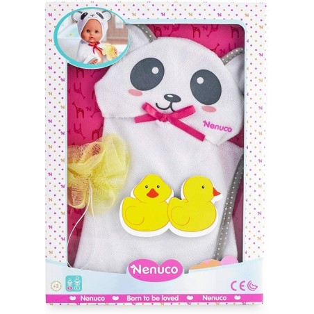 Ropa Nenuco para muñecos Nenuco talla S toalla capa de baño osito con esponja amarilla