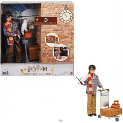 Harry Potter en la Plataforma 9 3/4, muñeco articulado con Hedwig y carrito portaequipajes con accesorios Mattel GXW31