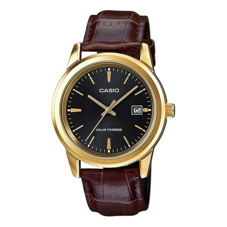 Reloj casio Solar MTP-VS01GL-1A esfera negra con correa marrón