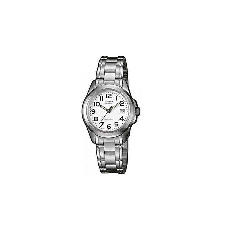 Reloj Casio señora LTP-1259PD-7B correilla plateada efera blanca con calendario