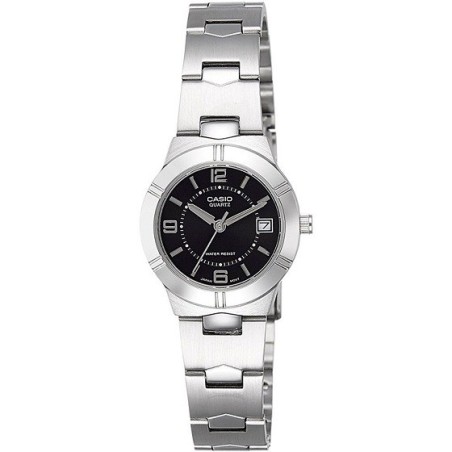 Reloj Casio Ltp-1241D-1A señora correa plateada esfera negra con calendario