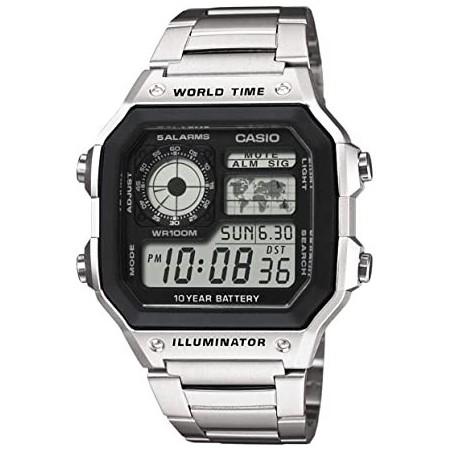 Reloj de Pulsera CASIO AE-1200WHD-1AV Digital para Hombre Color Plateado Correa Acero inoxidable