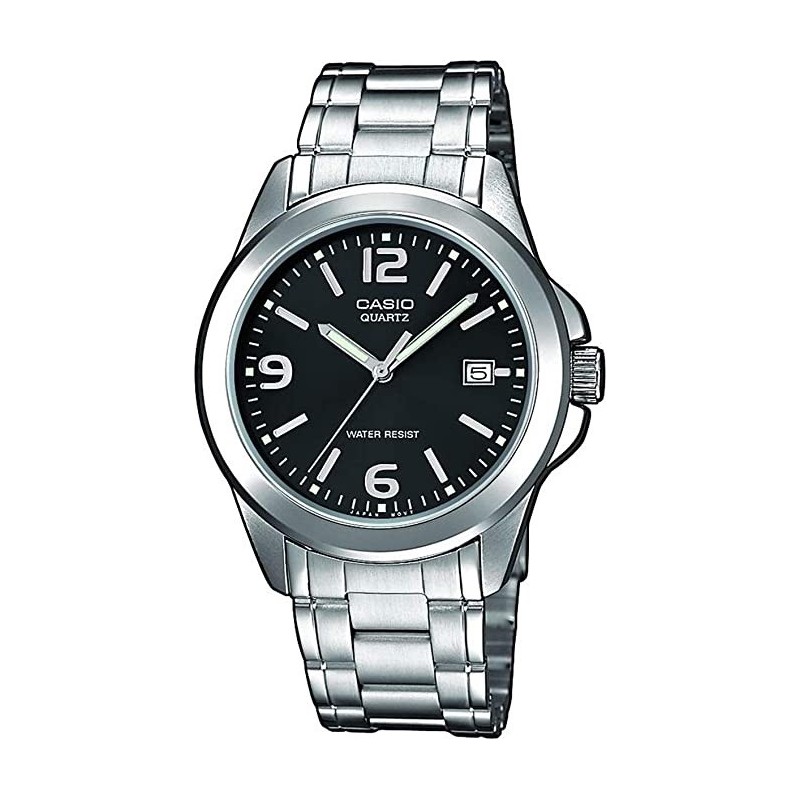 Reloj Casio señora LTP-1259PD-1A correilla plateada efera negra con calendario