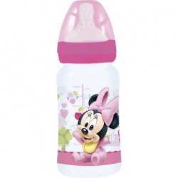 Biberón Minnie Mouse cuello ancho 240 ml tetina silicona 3 posiciones libres de BPA