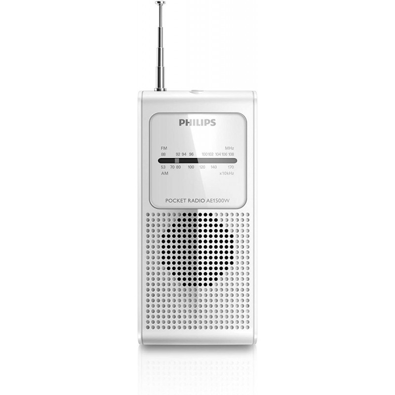Radio transistor Philips AE1500 color blanco antena telescópica FM/AM con altavoz y toma auricular