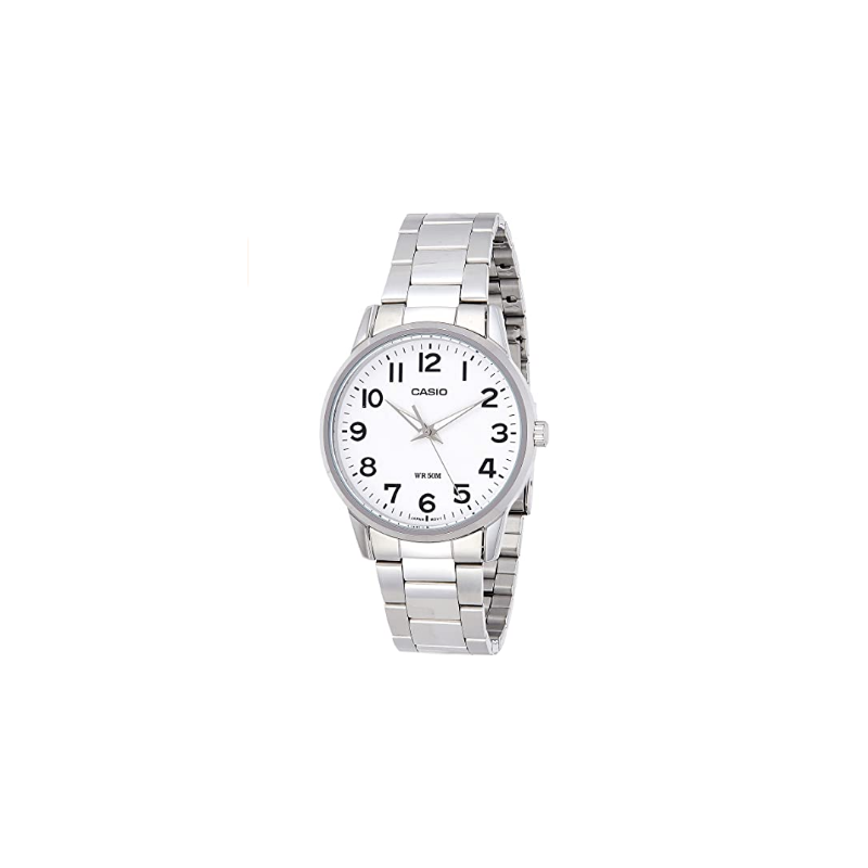 Reloj Casio Caballero MTP-1303D-7B correa metal esfera grande blanca