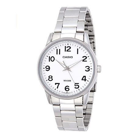 Reloj Casio Caballero MTP-1303D-7B correa metal esfera grande blanca