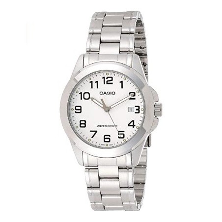 Reloj Casio Hombre MTP-1215A-7B correa metálica plateada con calendario esfera blanca