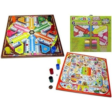 Juego de mesa la Oca y Parchís 6 jugadores con fichas cubos y dados 40x40cm