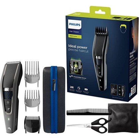 Philips HC7650/15 Cortapelos con cuchillas de titanio, 3 peines-guía 28 ajustes de longitud 90 min de uso sin cable incluye 3 pe