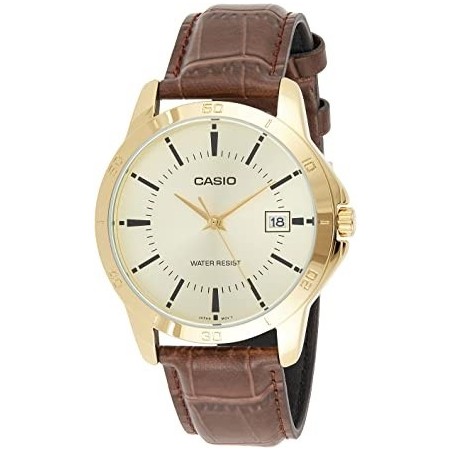 Reloj Casio Caballero MTP-V004GL-9A correa marrón esfera dorada con calendario - 2 años de garantía