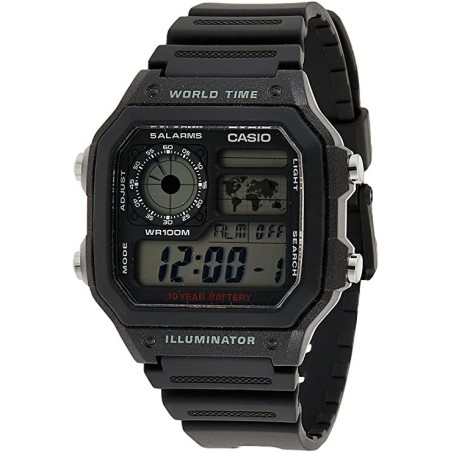 Reloj Casio digital AE-1200WH-1A correa negra caucho Sumergible hasta los 10 bars