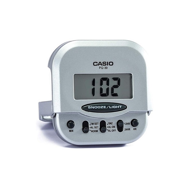 Despertador Casio digital PQ-30B-8DF color gris con luz y función Snooze