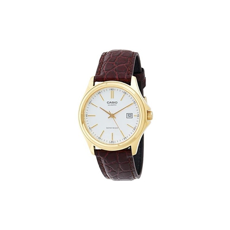 Reloj Casio caballero MTP-1183Q-7A calendario esfera blanca correa marrón caja dorada Reloj Casio caballero MTP-1183Q-7A calendario esfera blanca correa marrón caja dorada