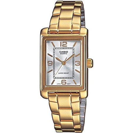 Reloj Casio señora rectangular LTP-1234PG-7A correa metálica dorada esfera blanca
