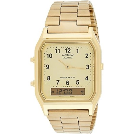 Reloj Casio Caballero AQ-230GA-9BMQ correa metal dorado, esfera dorada con números