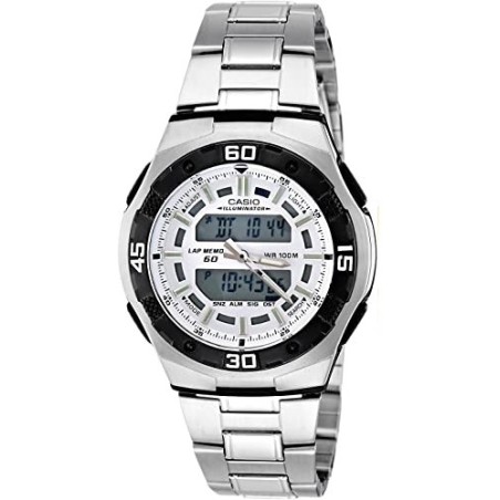 Reloj Casio caballero analógico y digital AQ-164WD-7AV correa metálica plateada