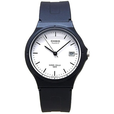 Reloj pulsera Casio analógico MW-59-7E con calendario esfera blanca correa caucho negra