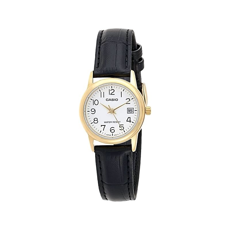 Reloj Casio analógico mujer LTP-V002GL-7B2 correa material negra calendario esfera dorada Reloj Casio analógico mujer LTP-V002GL-7B2 correa material negra calendario esfera dorada