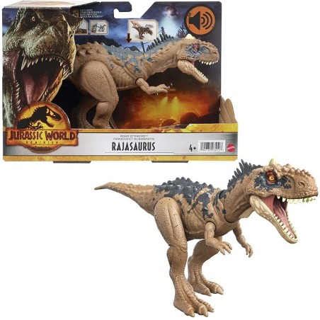Jurassic World Rajasaurus Ruge y Golpea, dinosaurio de juguete con movimientos y sonidos, edad +4 años Mattel HDX35
