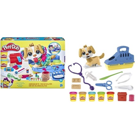 Play-Doh Kit Veterinario - Set con Cachorro de Juguete, transportín, 10 Herramientas, 5 Colores Hasbro F3639