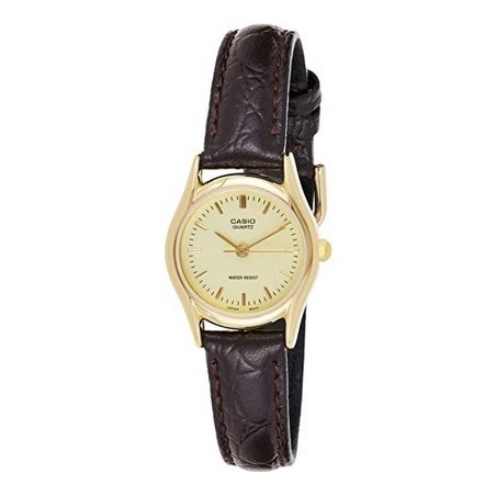 Reloj Casio mujer LTP-1094Q-9A esfera y caja dorada correa piel marrón