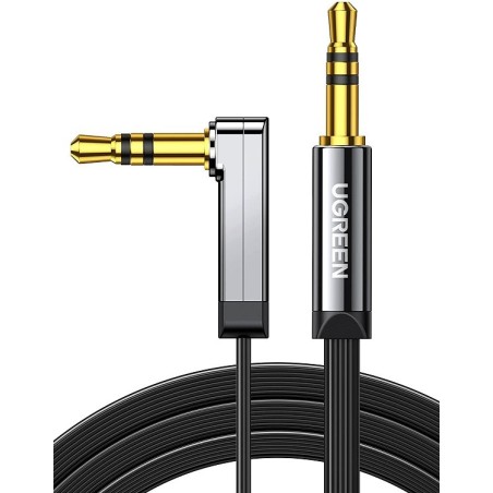 UGREEN Cable de Audio Estéreo 3.5mm Macho a Macho Plano de Conector Jack 90 Grado Ángulo Recto 3Metros