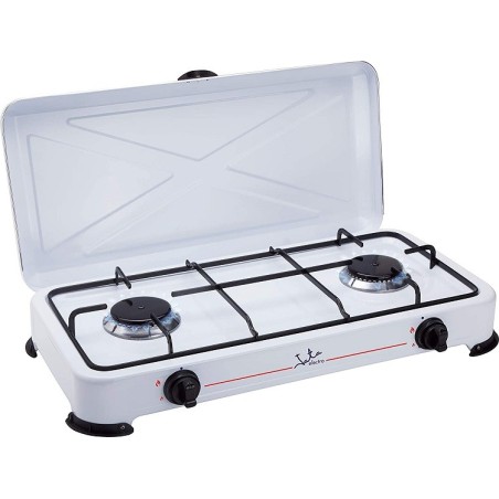 Hornillo Jata CC705 Cocina de Gas para Camping con 2 Quemadores Con Tapa y Parrilla