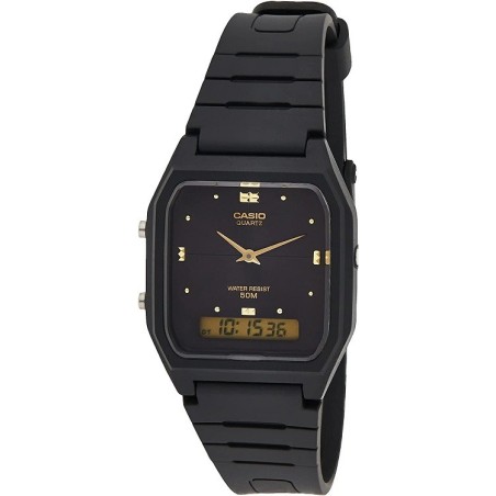Reloj Casio analógico y digital AW-48HE-1AV cuadrado esfera negra saetas doradas