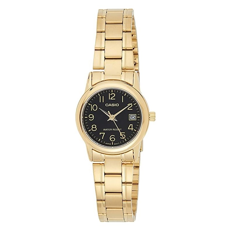 Reloj Casio dorado señora LTP-V002G-1B correa metálica esfera negra con calendario Reloj Casio dorado señora LTP-V002G-1B correa metálica esfera negra con calendario