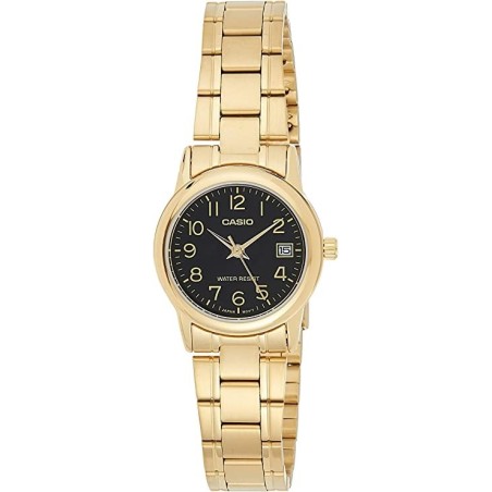 Reloj Casio dorado señora LTP-V002G-1B correa metálica esfera negra con calendario