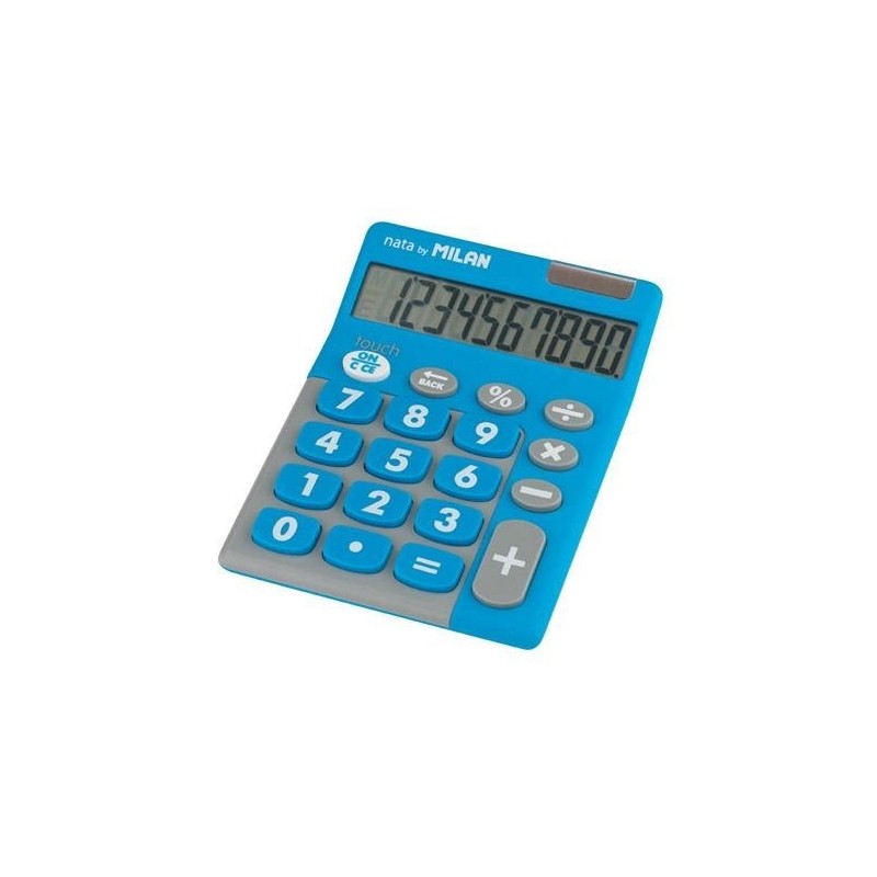 Calculadora Milan 10 dígitos color azul funciona pilas y luz solar teclas grandes Calculadora Milan 10 dígitos color azul funciona pilas y luz solar teclas grandes