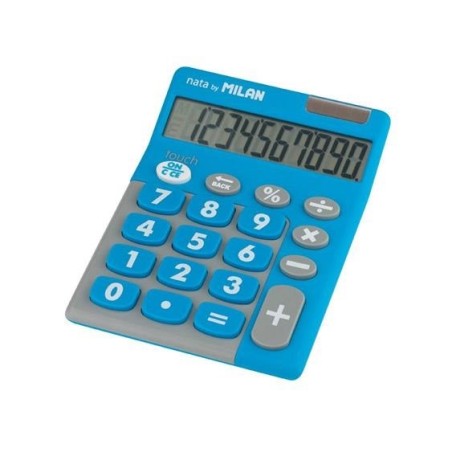 Calculadora Milan 10 dígitos color azul funciona pilas y luz solar teclas grandes