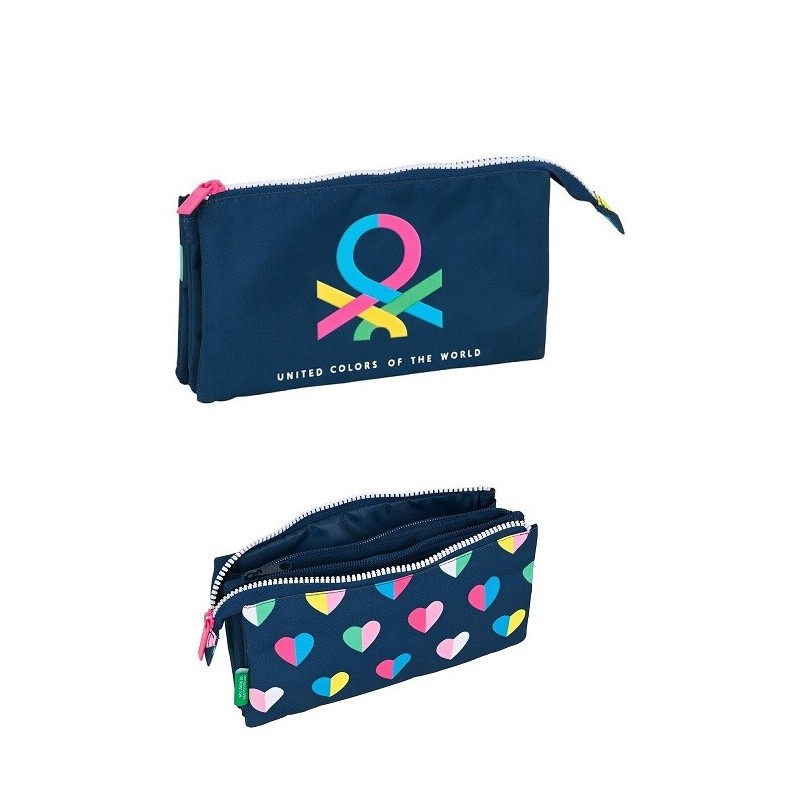 Portatodo Benetton Corazones triple compartimento 22 x 12 x 3 centímetros Portatodo Benetton Corazones triple compartimento 22 x 12 x 3 centímetros