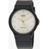 Reloj Casio analógico MQ-24-7E2L correa caucho negro esfera plateada saetas doradas