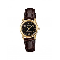 Casio LTPV001GL-9B Reloj para Mujer Caja dorada y correa de piel marrón