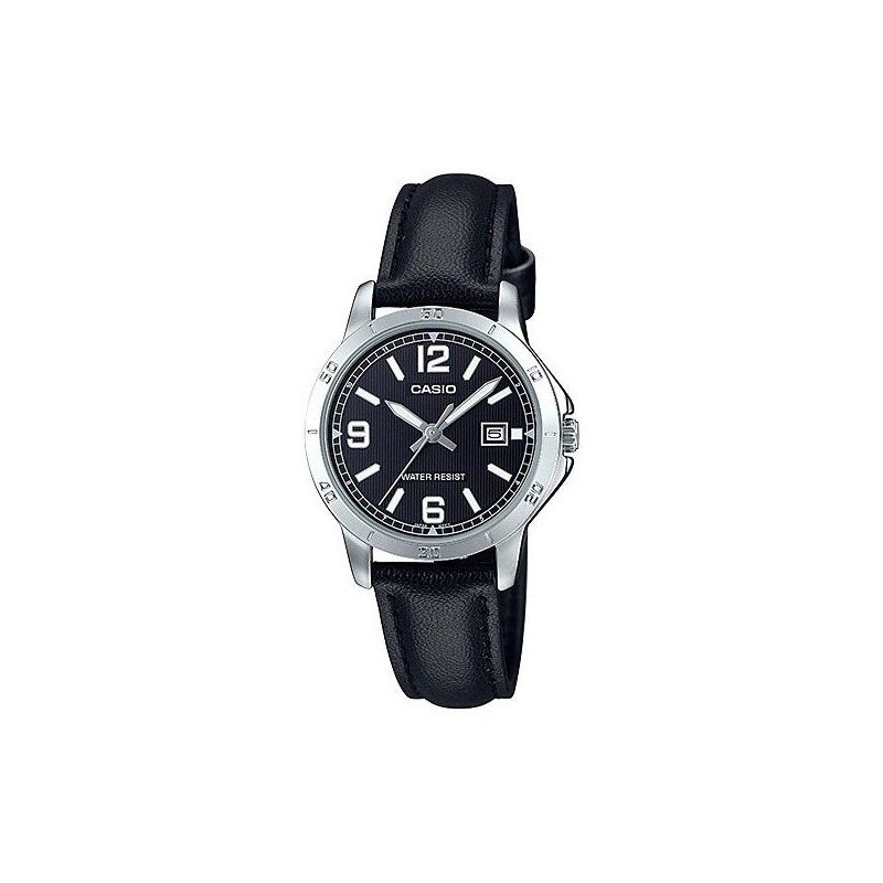 Reloj Casio mujer LTP-V004L-1B esfera negra con calendario caja acero plateada correa negra piel Reloj Casio mujer LTP-V004L-1B esfera negra con calendario caja acero plateada correa negra piel