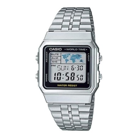 Reloj Casio digital unisex A500WA-1DF correa acero plateada